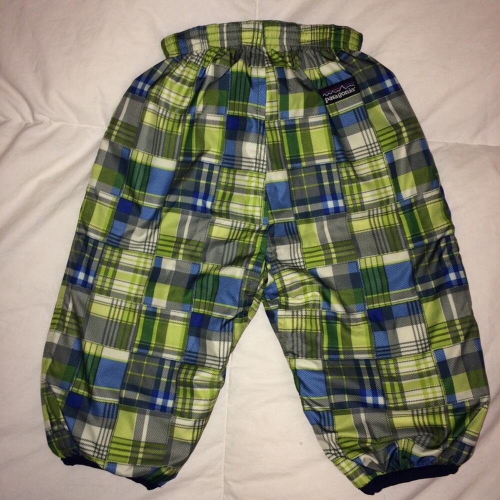 Patagonia Infant Reversible Puff Ball Snow Pants Green Blue 6 months - Picture 2 of 8